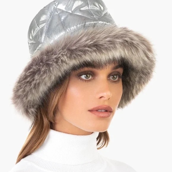 Eric Javits Silver Invincible Winter Puffer Bucket Hat NWT - Picture 2 of 10